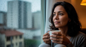 Blog 11 Mulher contemplando a chuva como devemos contemplar nossa sombra segundo Jung